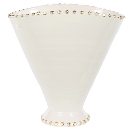 White Ceramic Vase w/ Gold Beads